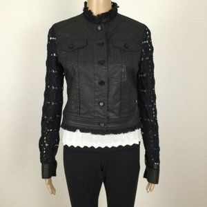 Black Mixed-Media Women's Jacket with Lace Sleeves